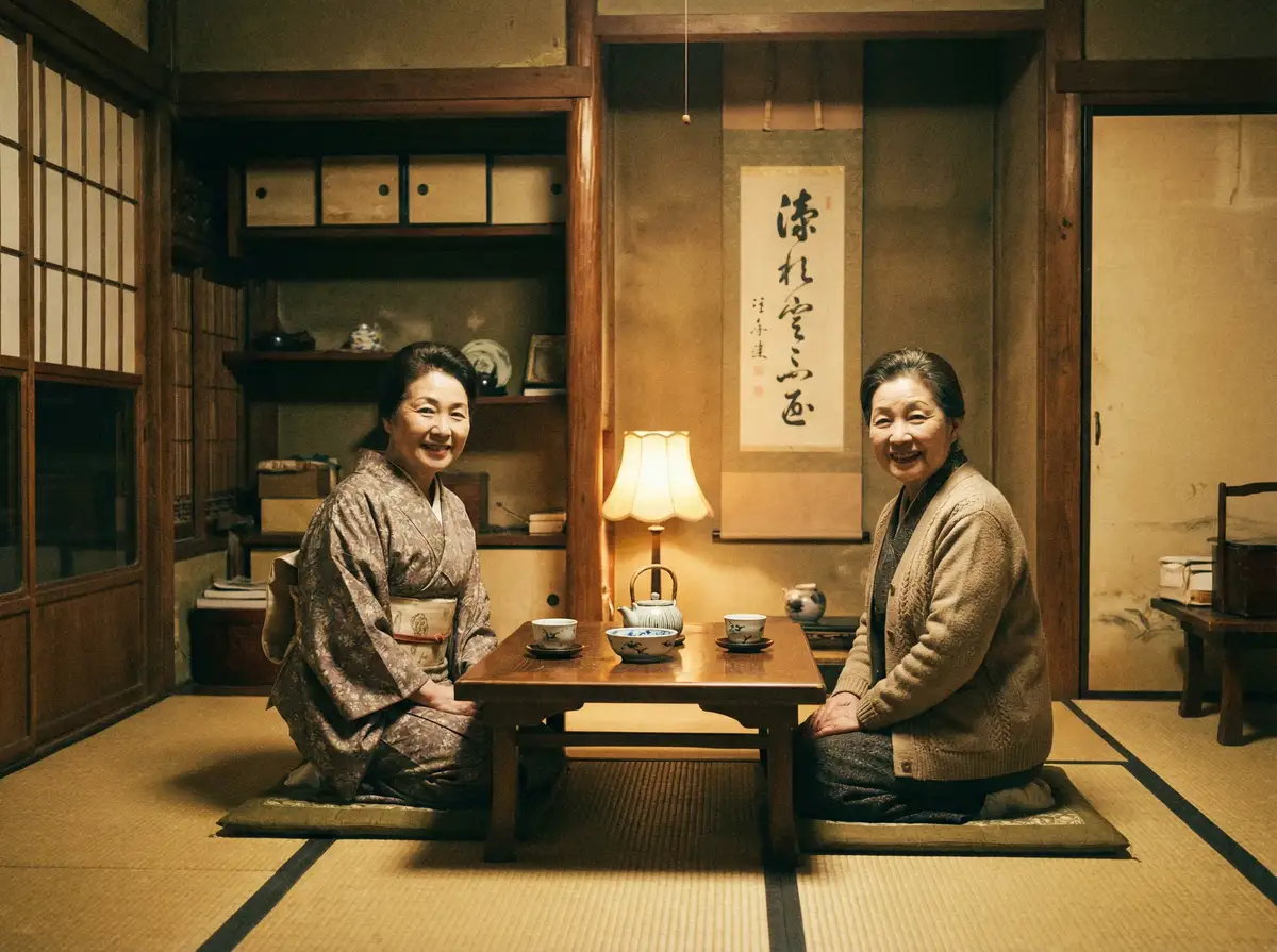 两位优雅的 私は私を爱しています怎么写 在日式茶室中品茶交谈